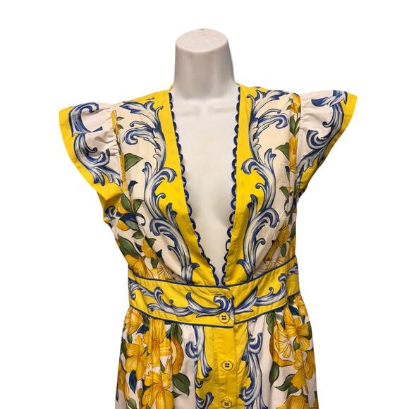 Farm Rio Sicily Scarf Cotton Flutter Floral Maxi Dress Size Medium - Picture 4 of 11